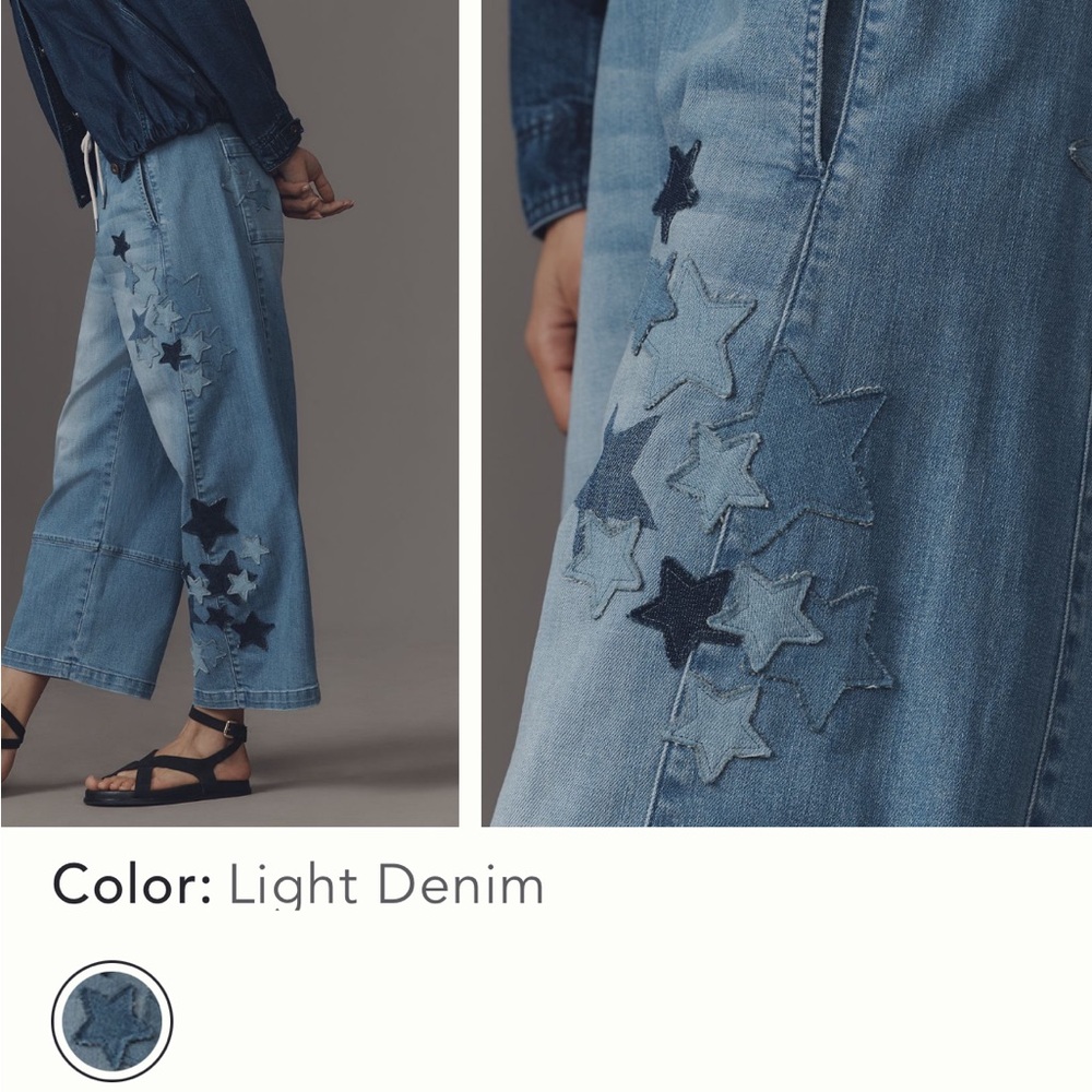 Pilcro Light Blue Flare Jeans with Star Accents - Picture 3 of 5
